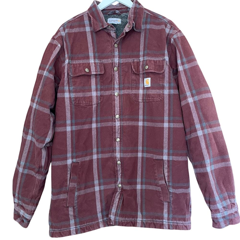 Carhartt Flannel, Sherpa Lined, Snap-Front Shacket Size L-Tall
